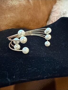 Elegant Pearl Multi-Band Cuff Bracelet - White Pearls